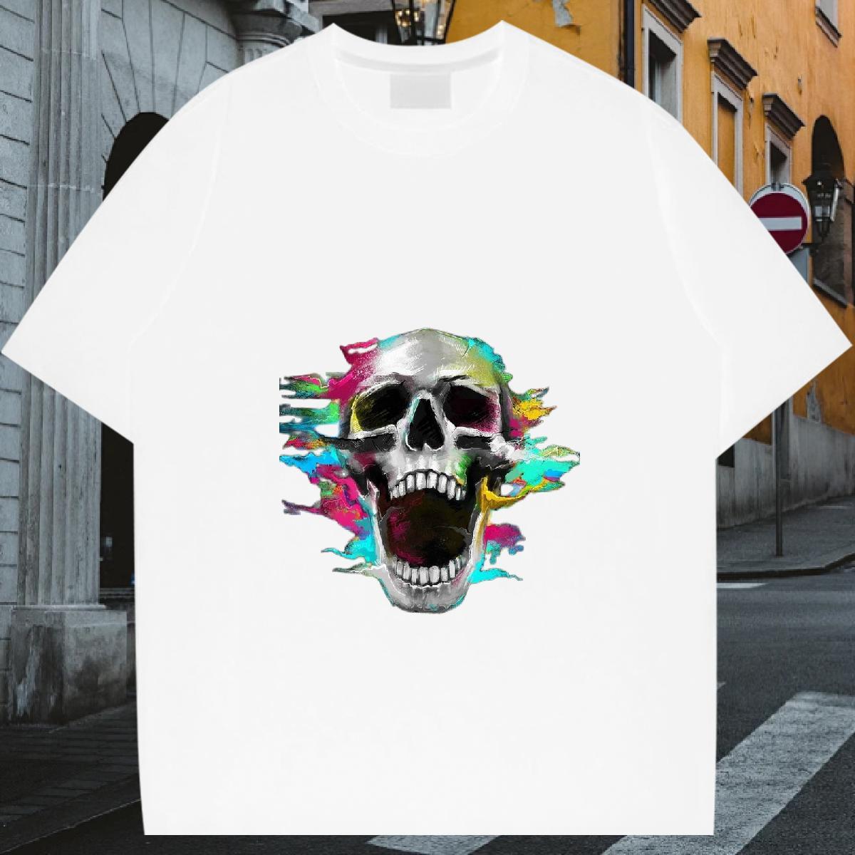 Wholesale Man T Shirts skull Tops Tees 230g Cotton Sports Casual Cool Design DIY Printed O-Neck Short Sleeve Tshirts