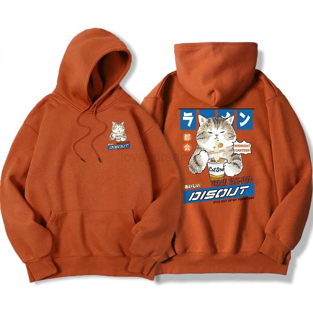 Japanese Harajuku Noodle And Sushi Cat Male Hoody Harajuku S-Xxl Sweatshirt Fashion Warmhooded Autumn Warm Oversize StreetwearXJ240812