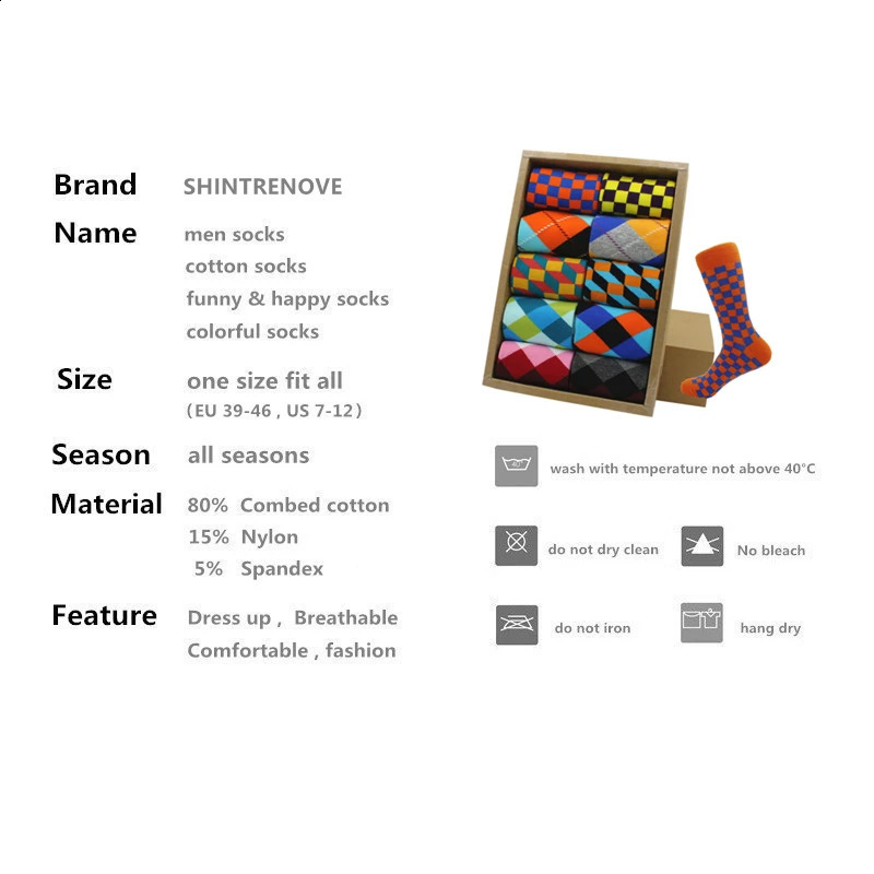 Classic Men Socks Funny Casual Business Dress Crew High Quality Socks Color Compression Happy Cotton Socks for Men 240812