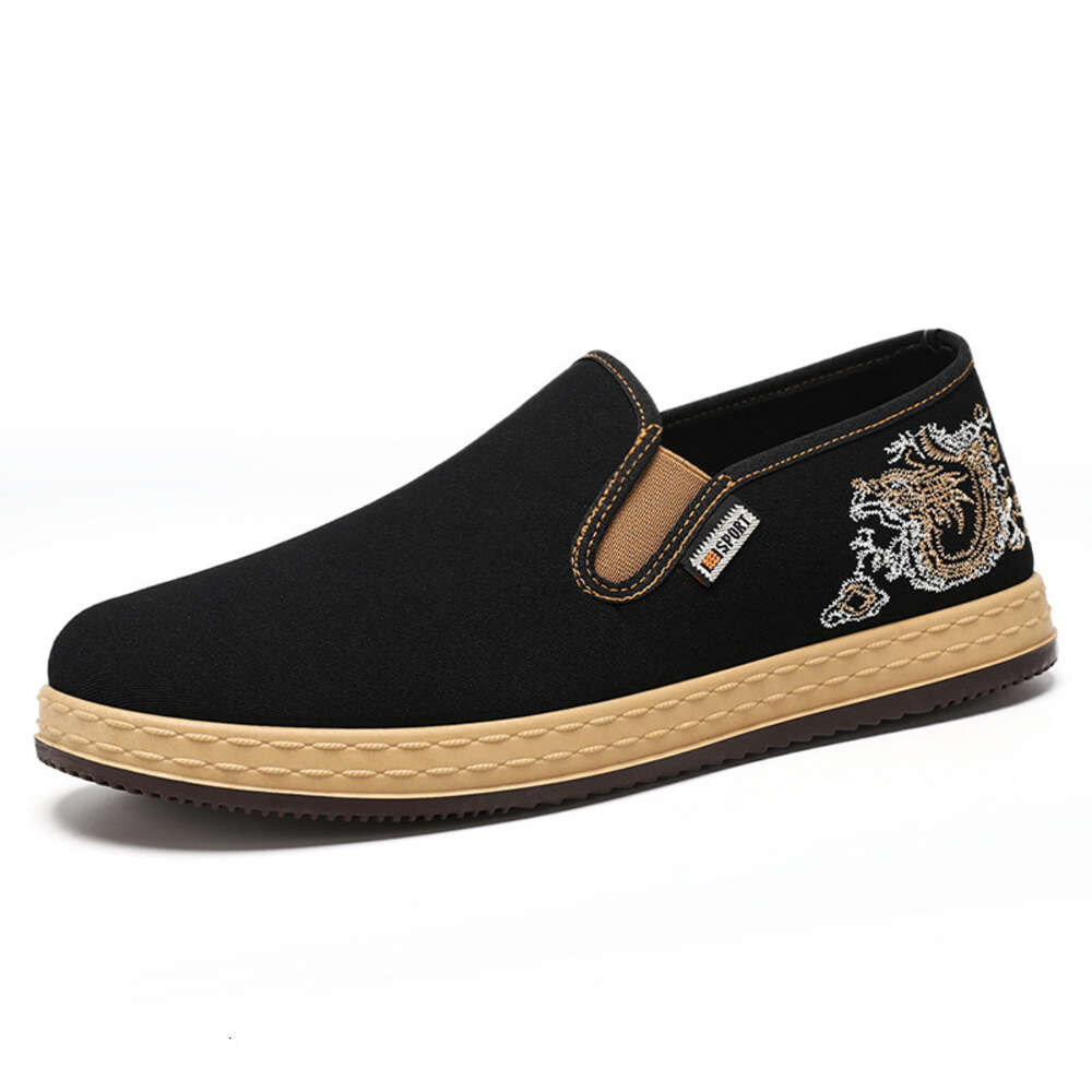 Ddmysports Old Beijing Cloth New National Embroidered Canvas Ethnic Style Shallow Mouth Single One Step Casual Shoes For Men Outdoor