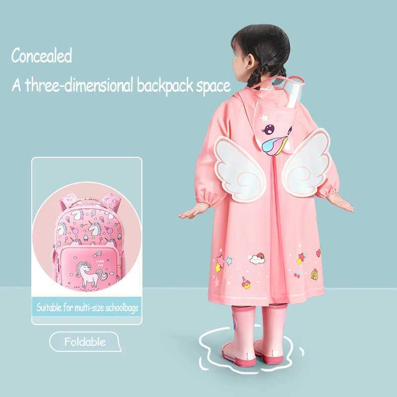 Childrens Raincoat Girls Boys Kindergarten Childrens Primary School Childrens Baby Schoolbag Position Waterproof Raincoat Y240810