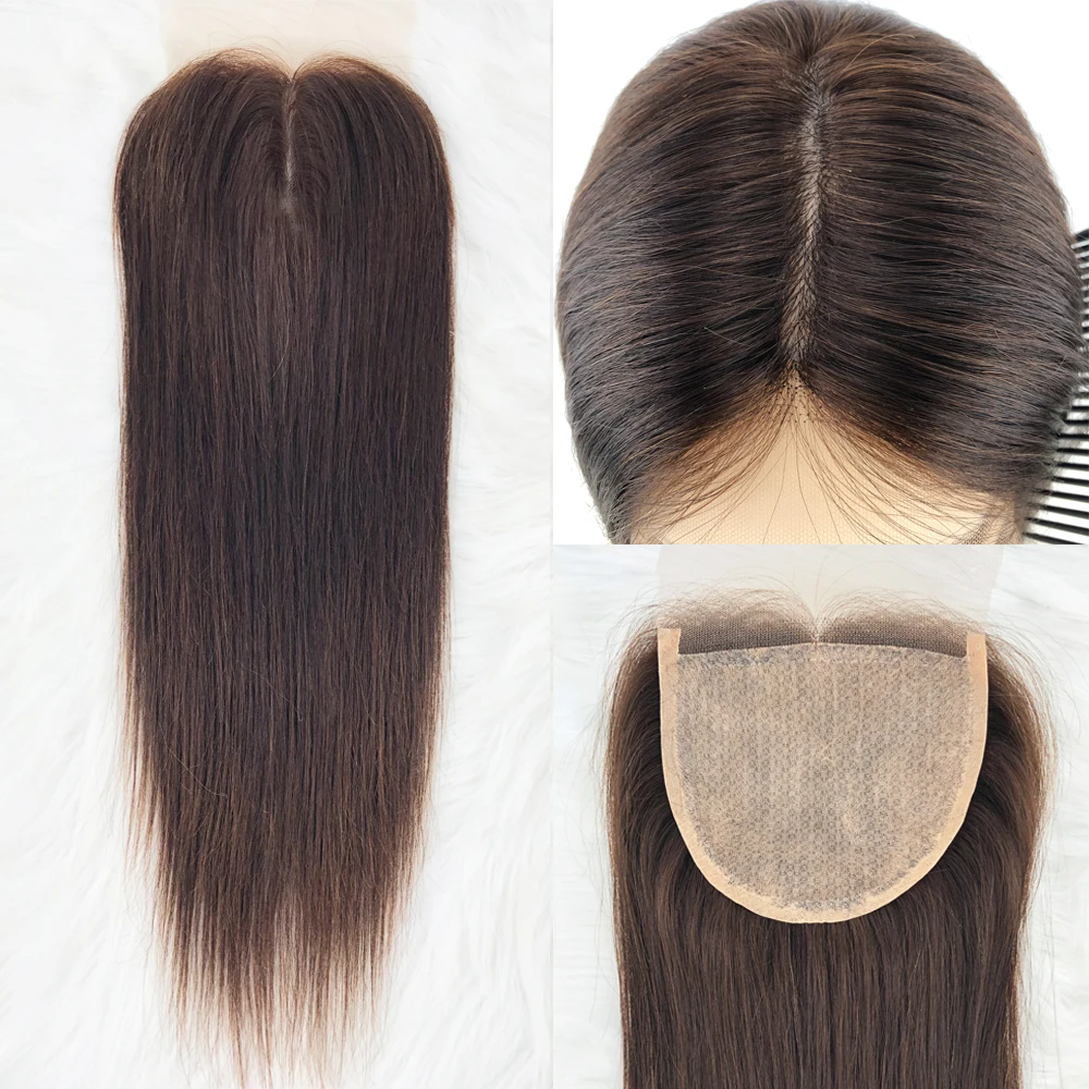 Dark Brown Closure 5"x5" Silk Top Lace Closure Human Hair Brazilian Remy Skin Base Topper 12x13cm Straight Pre Plucked For Women