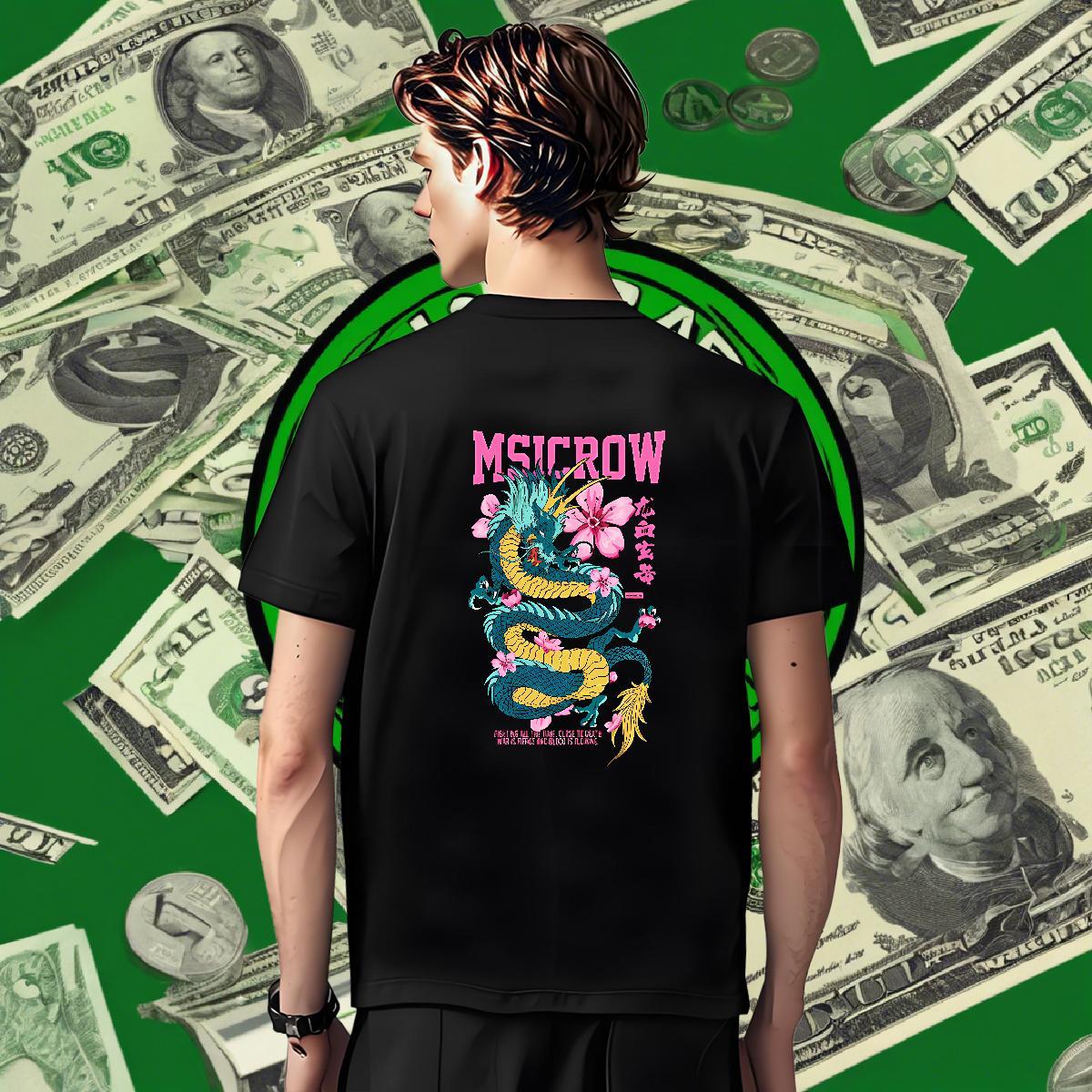 Fashion Casual Men T Shirts dragon Tops Tees 230g 100% Cotton Sports Casual Loose Custom Cartoon Short Sleeve O-Neck Men Clothes T-Shirt