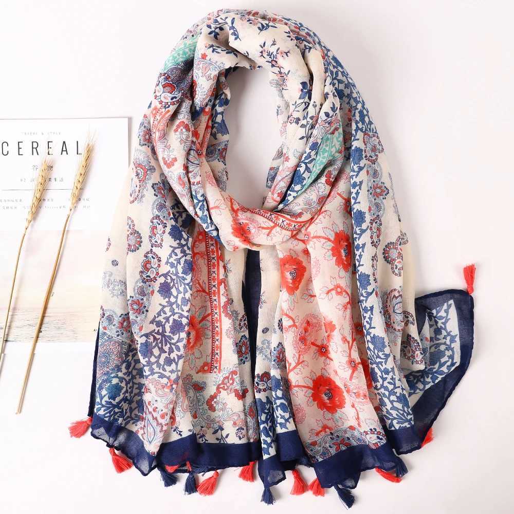 Luxury brand 2021 cotton scarf womens large shawl Pashmina Muslim headscarf Foulard design printing womens beach hair stealing scarf Pareo W240810