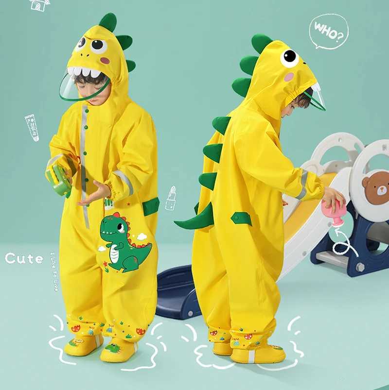 70-135cm Raincoat For Toddler Boys Girls Kids 1 3 6 Years Waterproof Zipper Rain Coat Pant Raingear Kids Playing Suit One Piece Y240810
