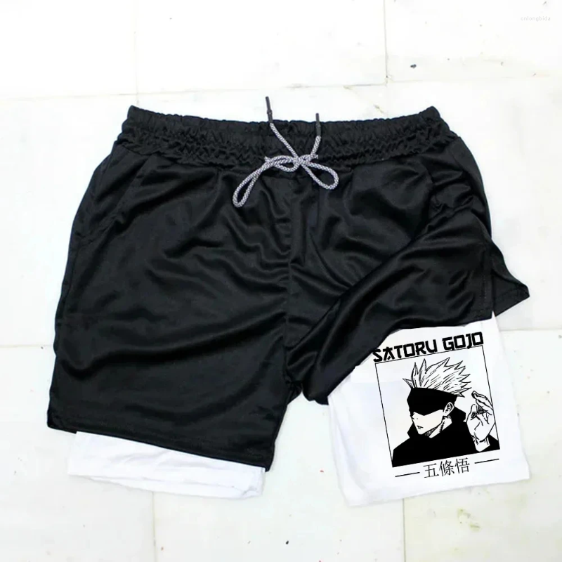 Mens Shorts Anime 2 In 1 Quick Drying Breathable Summer Gym Pocket Running Workout Fitness Basketball Sportswear M-3XL