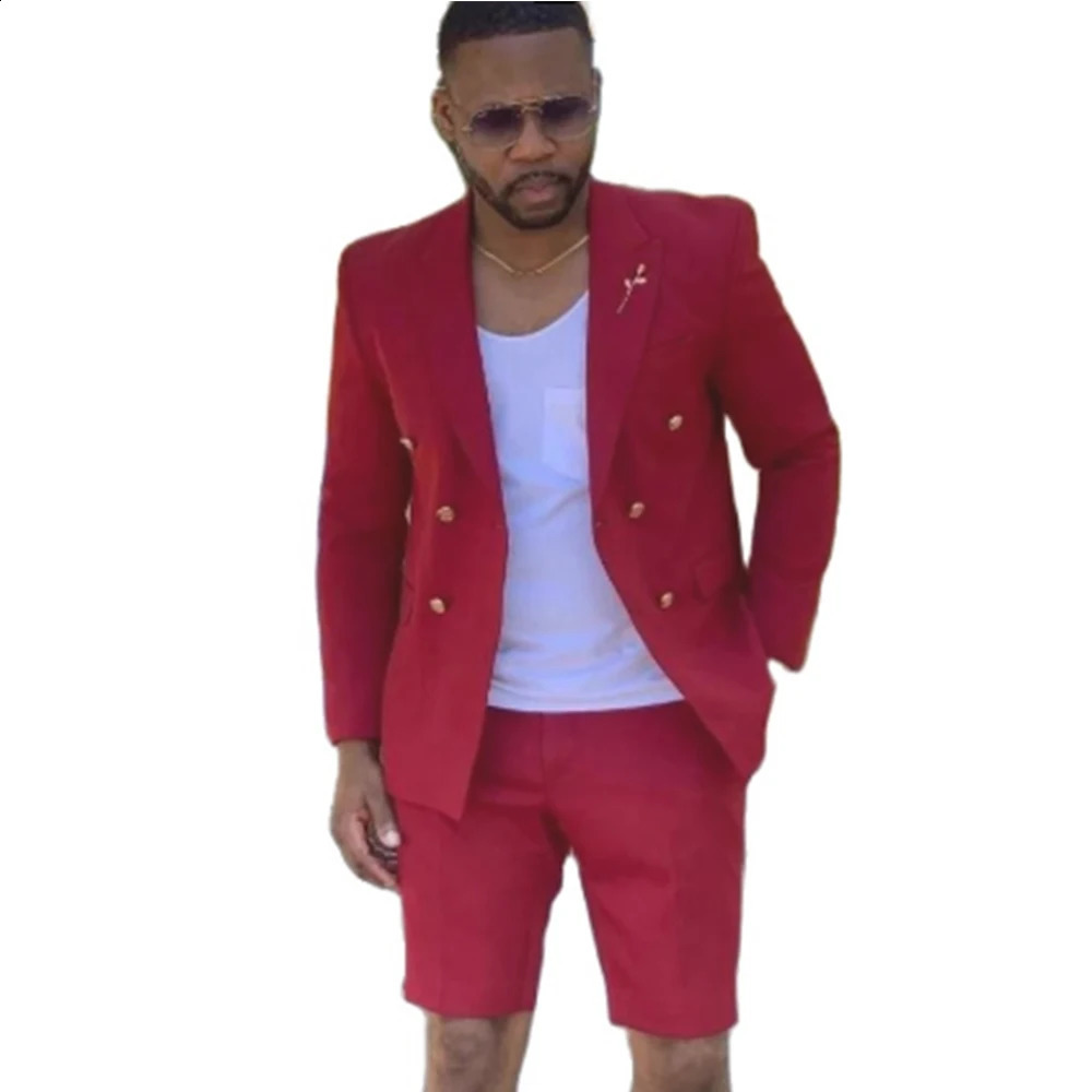 Mens Suits Summer Red Blazer Double Breasted Men With Short Pant Wedding Groom Prom Party Terno Masculino For Man Jacket 240812
