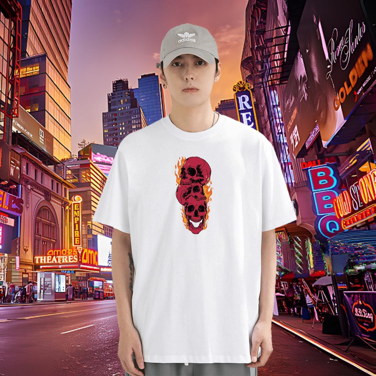 Customized T-Shirts for Men skull Tee Shirt 100% Cotton 230g Sports Casual Wholesale Black White Breathable Short Sleeve Couples T Shirts