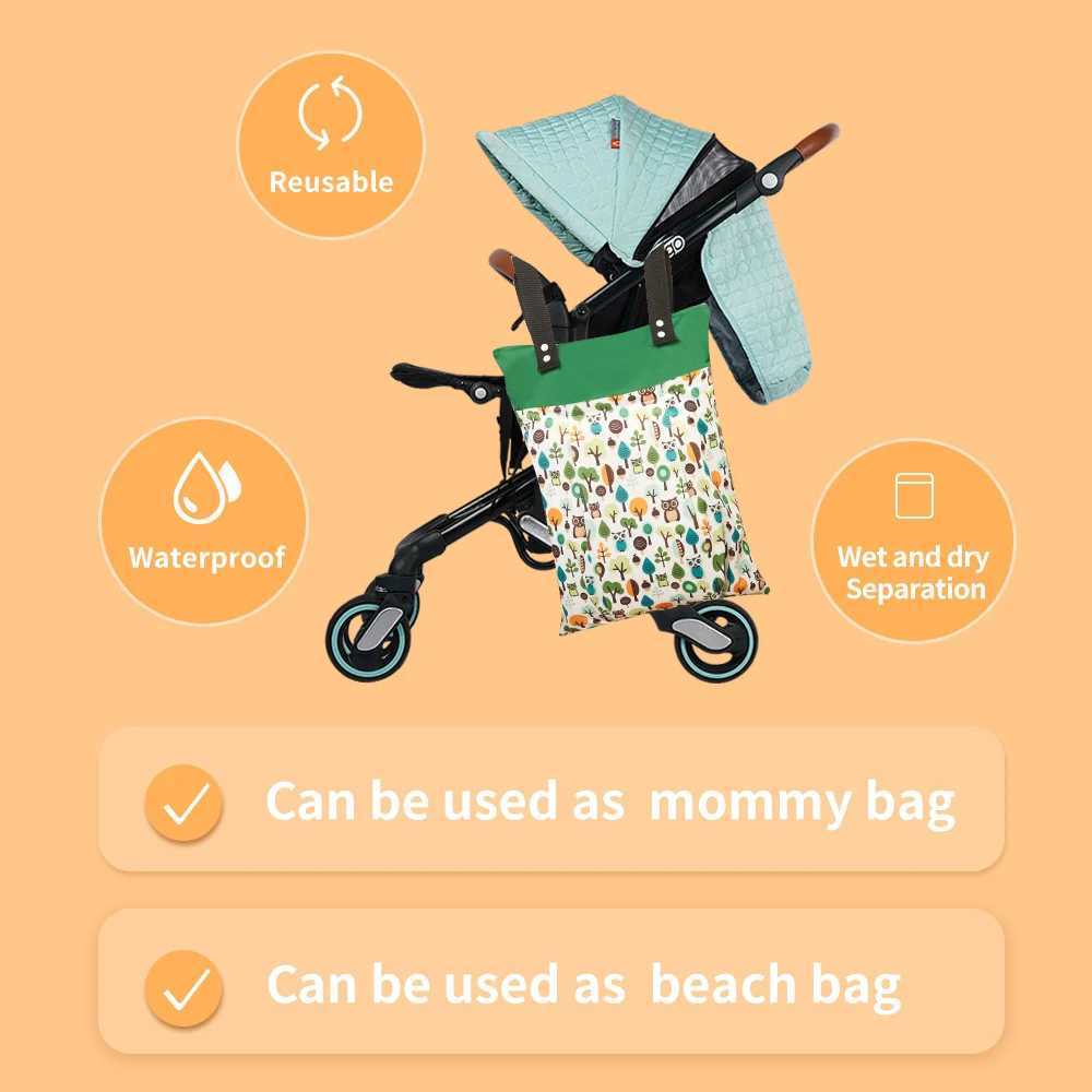 Happyflux large hanging wet bag waterproof baby cloth diaper pajama bag washable dry wet separation mother bag 55 * 40cm W240812