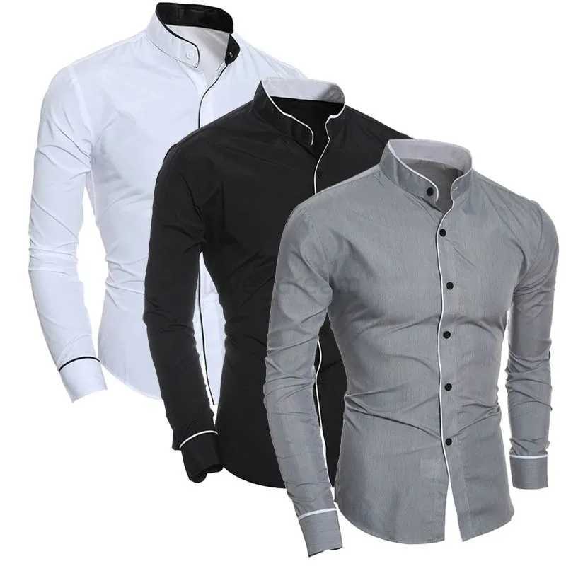 Mens Spring New Solid Color Simple Casual Korean Version Slim Fit Long Sleeve ShirtXJ240812