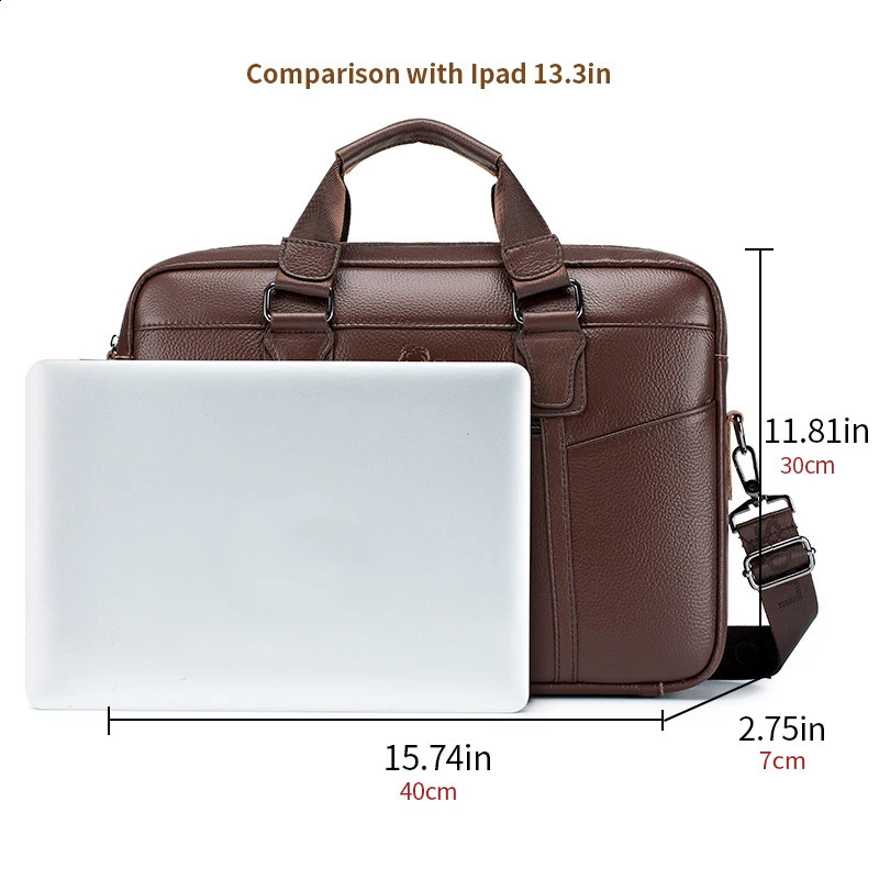 Cowboy leather mens briefcase large capacity 15 inch computer bag business single shoulder carrying 240810