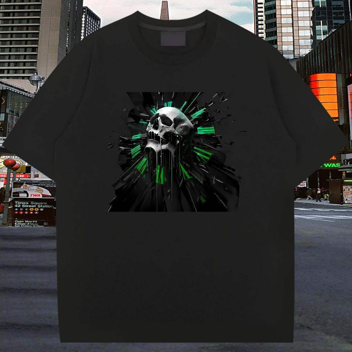 2024 Summer Men T Shirts skull Tees 230g 100% Cotton Hip Hop Street Cool Design DIY Printed Crew Neck Breathable Men Clothes T-Shirt