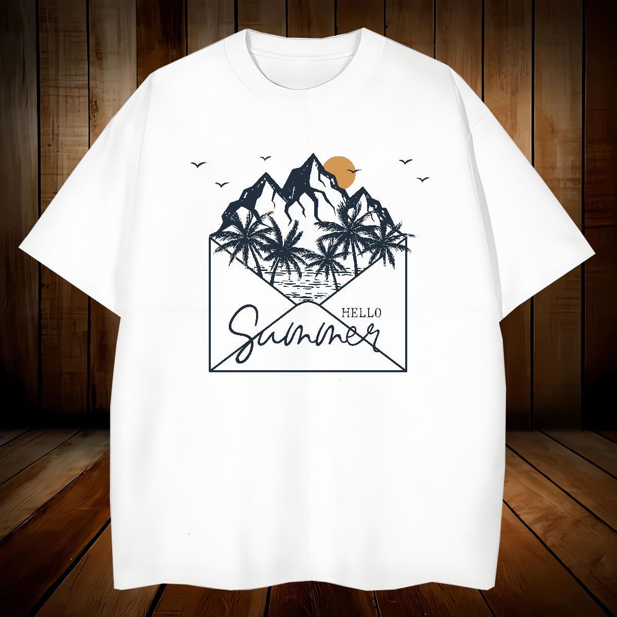Unisex sun Mens T Shirts Sports Casual Men Tees 100% Cotton 230g Fashion New Crew Neck Breathable Cartoon Print Tops Tees