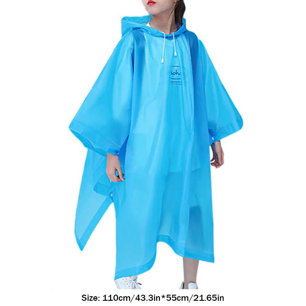 Rain Ponchos Reusable Rain Coat with Drawstring Hood Rain Gear Thicken EVA for Boys Girls for 6-12 Years Old Children Y240810