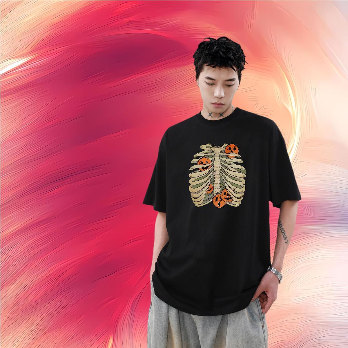 Customized Men T Shirts pumpkin Tees Shirts 230g Cotton Beach Loose Fit Custom Printed Pure Cotton Men Clothes T-Shirt