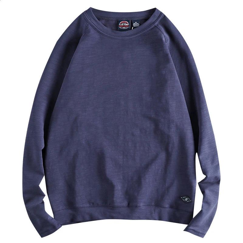 Autumn American Retro 280G Long Sleeve O-neck Solid Color T-shirt Mens Simple 95% Slub Cotton Washed Loose Youth Casual Tops 240812