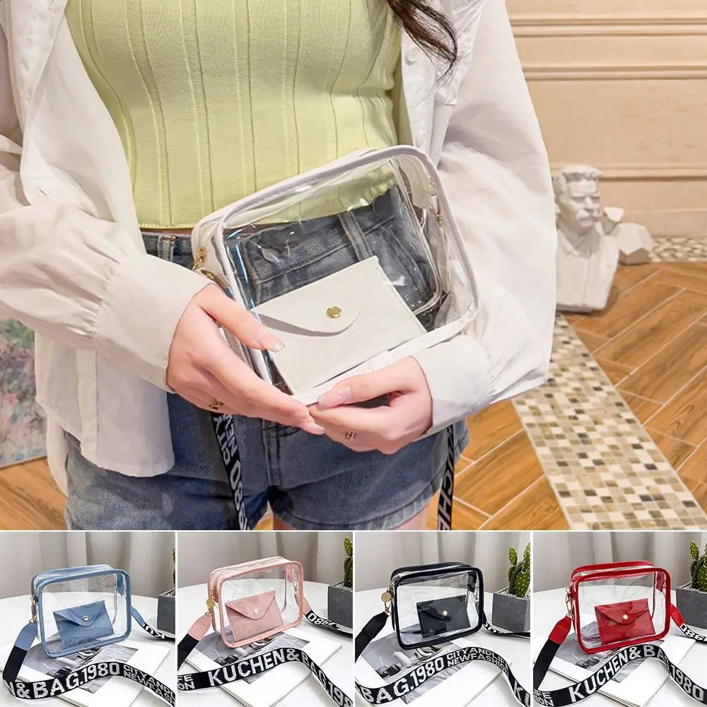Transparent Crossbody Bag for Women Candy Color Letter Fashion Shoulder PVC Jelly Small Square 240812
