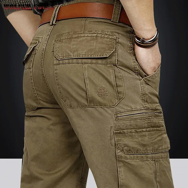 Mens cargo pants casual outdoor handcart hiking set mens work clothes training cotton 240810