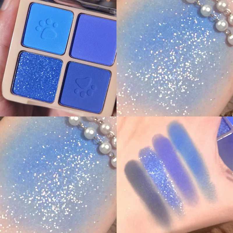 4 Color Eyeshadow Palette Brighten Eye Cosmetics Female Makeup Klein Blue Green Colorful Cute Glitter Matte Eyeshadow MaquillajeCL240812