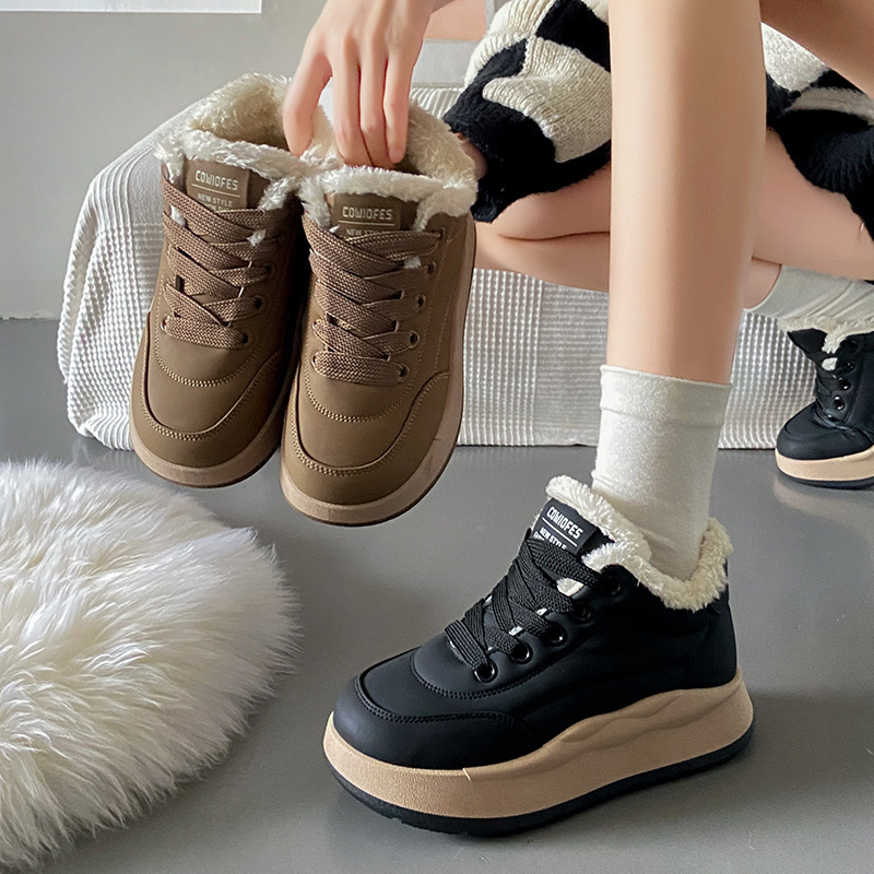 Ddmysports Winter For Women New Velvet Versatile Student Igh Top Trendy Big Cotton Thick Sole Casual Shoes BR Outdoor
