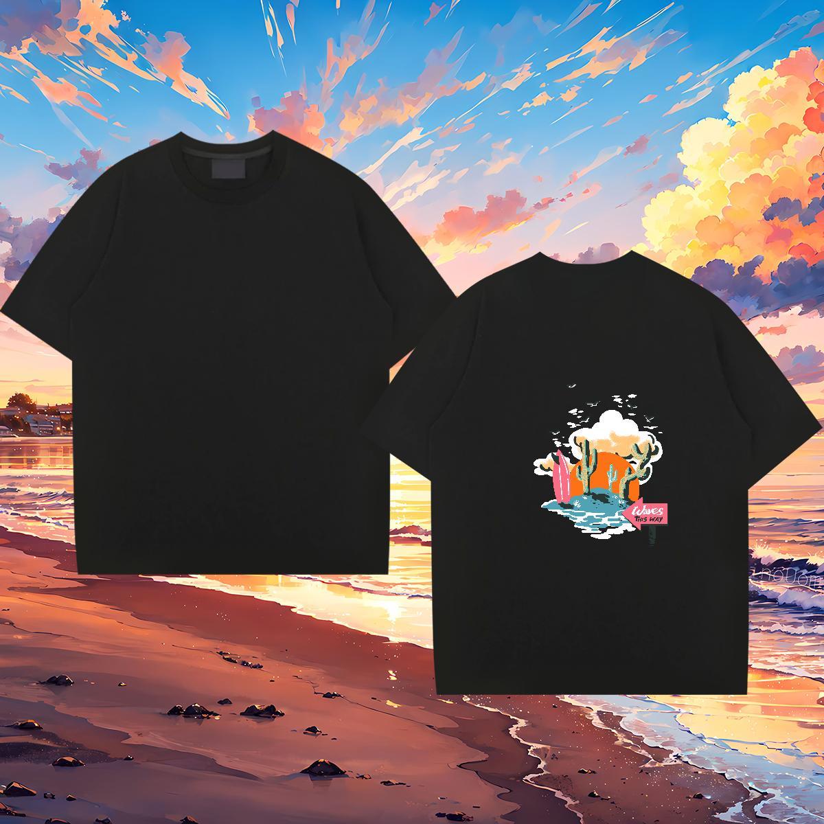 DIY Customized Man T Shirts beach Tee Shirt 100% Cotton 230g High Street Hip Hop Free Shipping Anime Print Round Neck Short Sleeve Men Tees