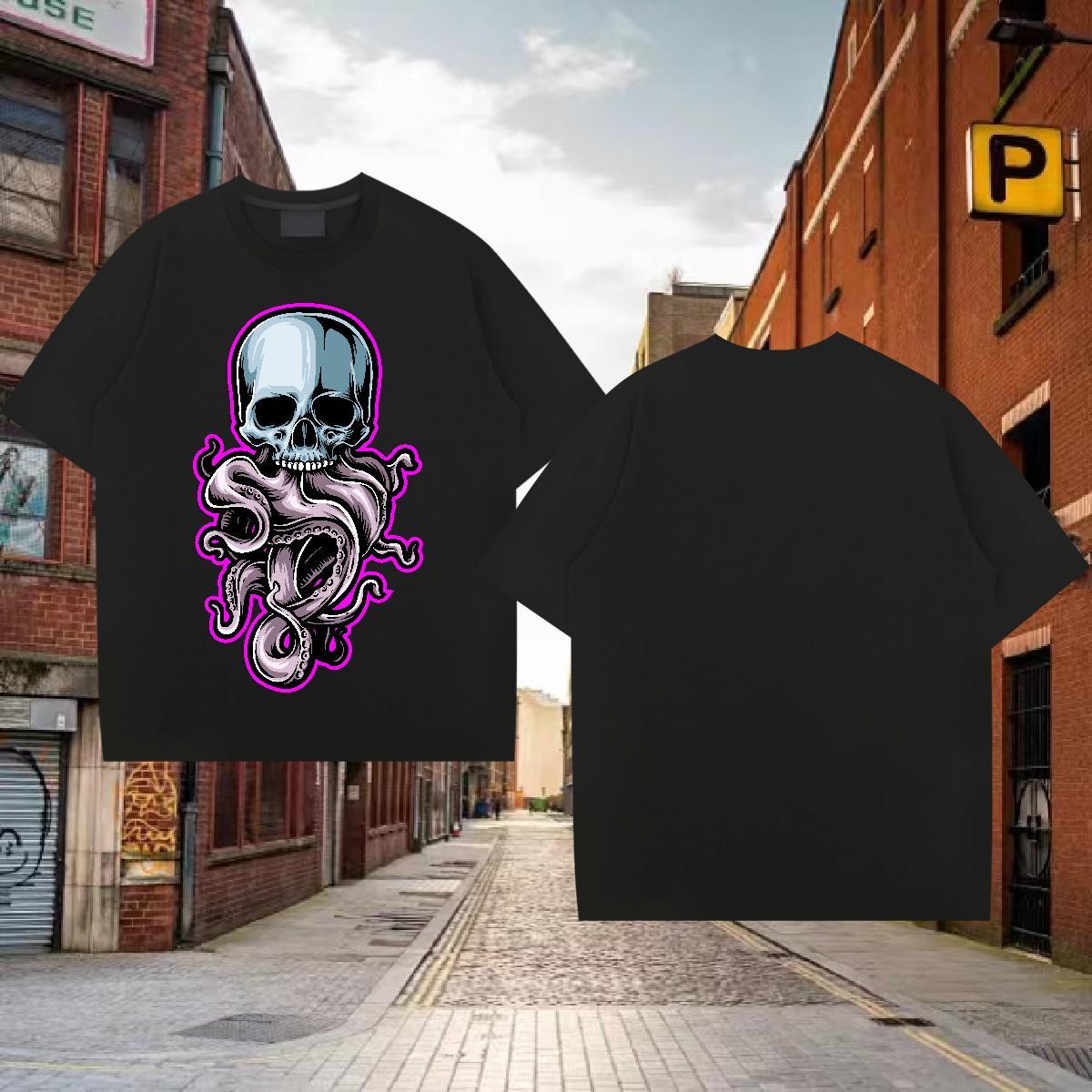 2024 Mens T Shirts skull Tops Tees 230g Pure Cotton Daily Wear Free Shipping Custom Print Oversized O-Neck Short Sleeve Men Tshirts