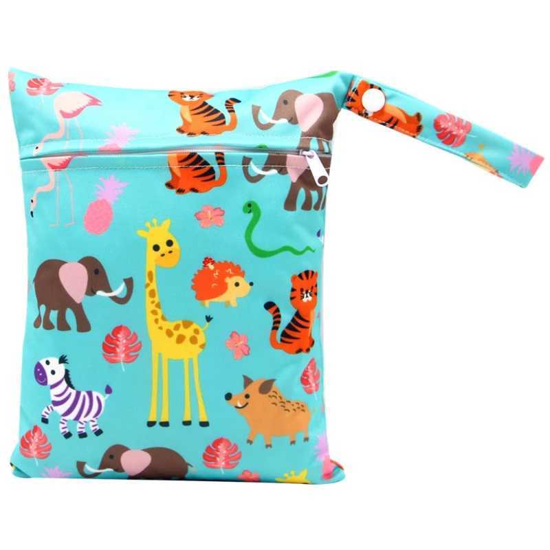 20 * 25cm baby diaper bag cartoon printed wet diaper zipper handbag handcart travel bag outdoor wet diaper storage bag W240812
