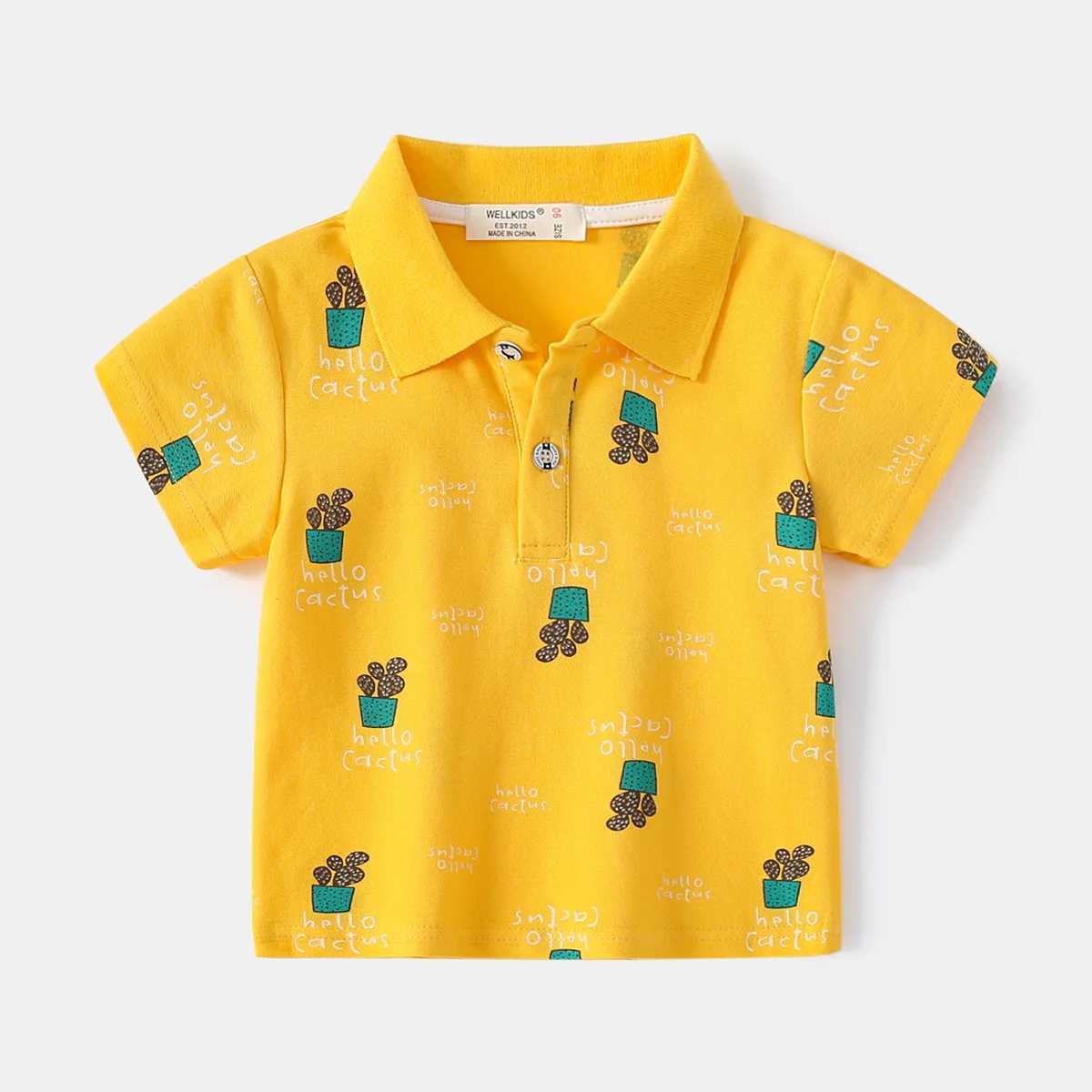 Summer Boys Short Sleeve Casual Breathable Cotton Print T-shirt Kids Contrast Color Full Printed Polo Shirt 3-8 YearsXJ241225