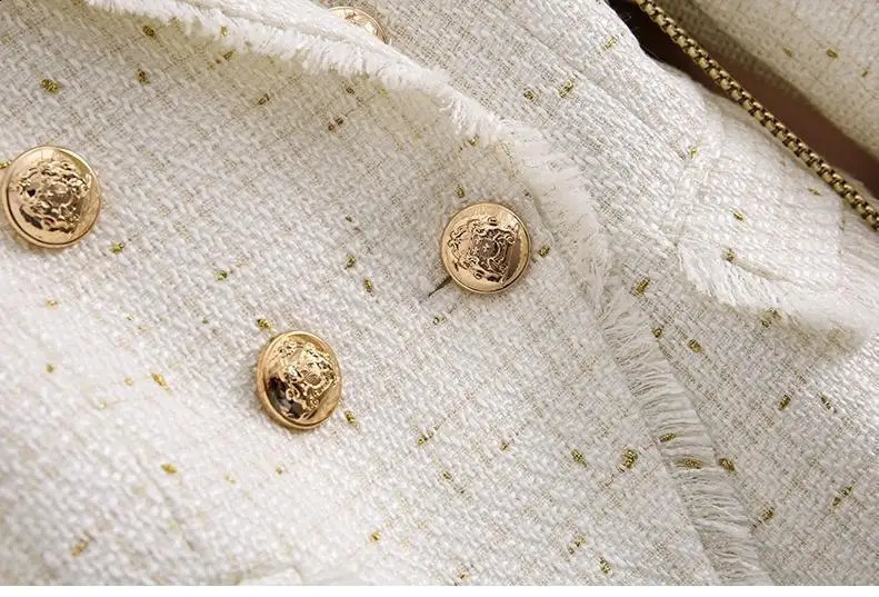 Tweed White Black Blazers For Women Elegant Chic Office Ladies Long Sleeve Solid Jacket Female Vintage Burr Coats Tops Clothing 240812