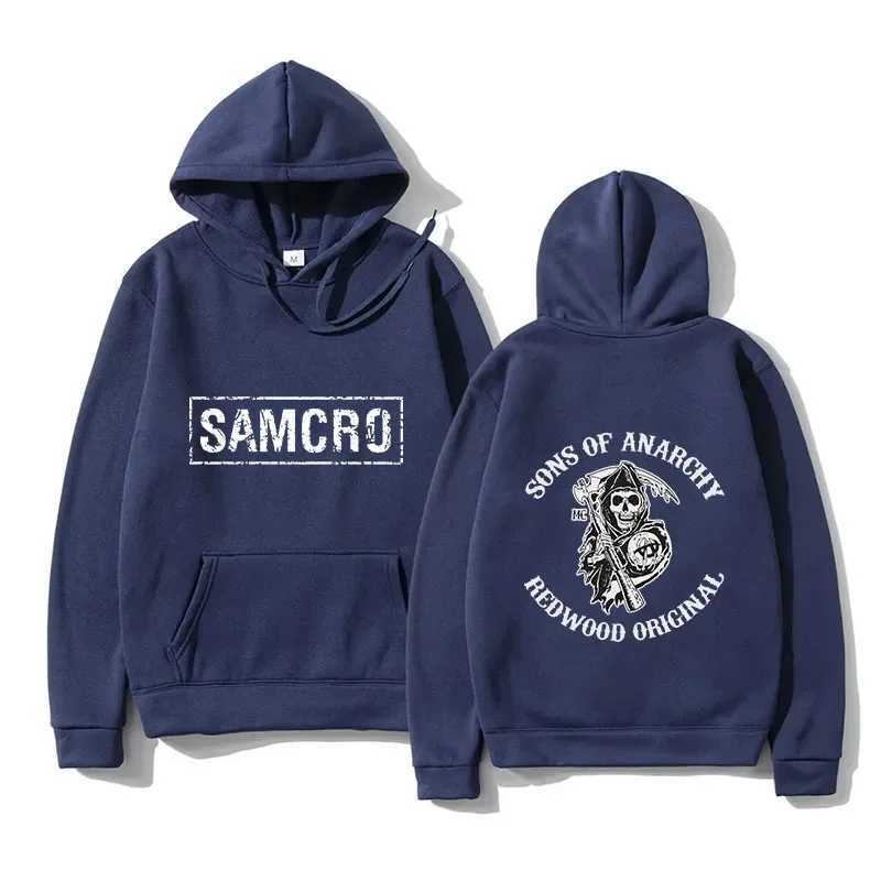 2024 Chinese New Year Mens Anarchy Son SAMCRO Double sided Printed Sportswear Mens Fashion Brand Design PulloverW240724