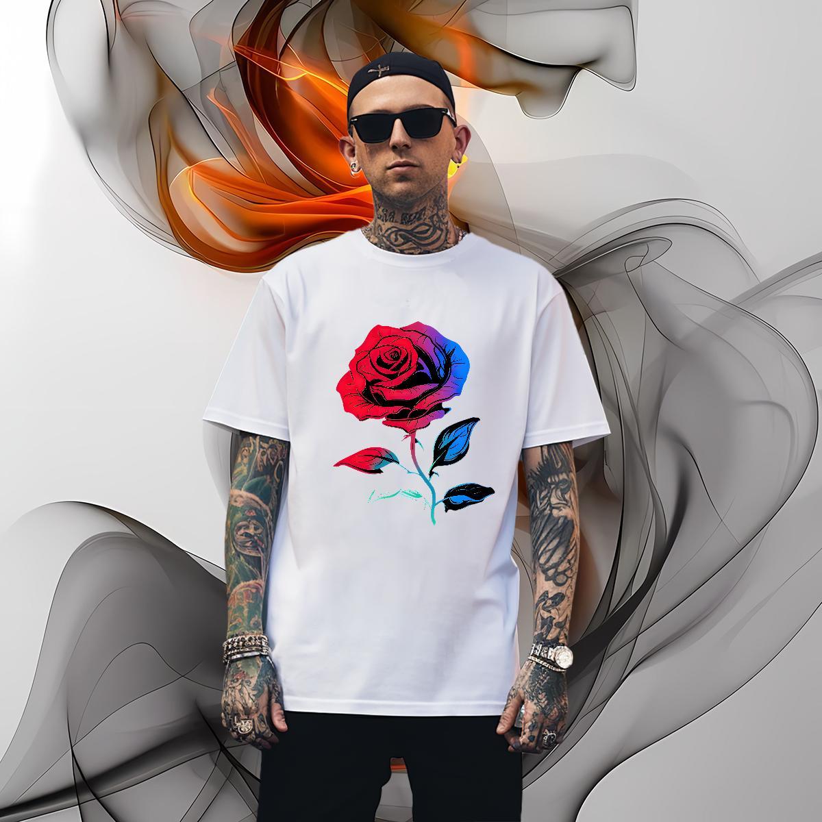 T-Shirts for Men 230g Pure Cotton ROSE Outdoor O Neck Short Sleeves DIY Men Clothes T-Shirt 2024 Designer High Quality Tee Shirt