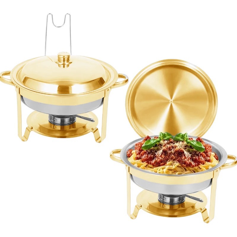 Dishes & Plates 4.5L Stainless Steel Chafer Buffet Chafing Dish Set Catering Pans Food Warmer Lid Round Chafe Circular alcohol stove food heater