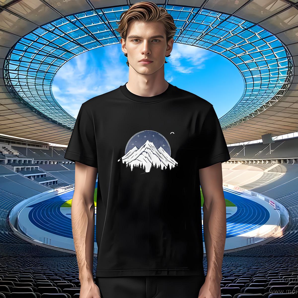 DIY Customized T Shirts Men mountains Clothings 230g 100% Cotton Street Casual Wholesale Black Oversized Short Sleeve O-Neck Mens Tshirts
