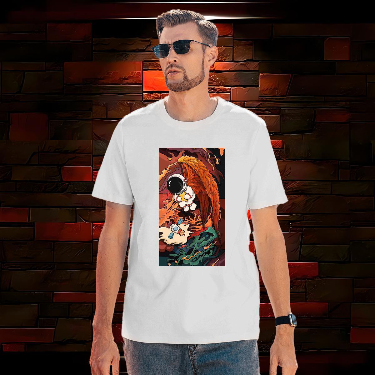 Loose Fit Mens Tshirts spaceman 230g Cotton Spring Summer Breathable Short Sleeve Men T Shirts Anime Print Classic Tees Shirts