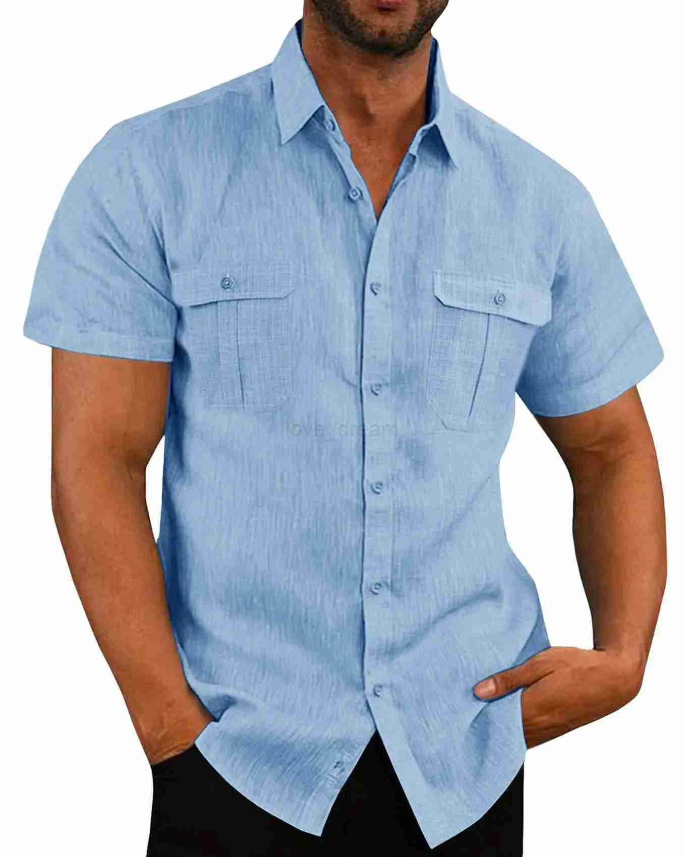 Cotton Linen Hot Sale Men Short-Sleeved Shirts Summer Solid Color Stand-Up Collar Casual Beach Style Plus SizeMale Shirts M-5XLXJ240812