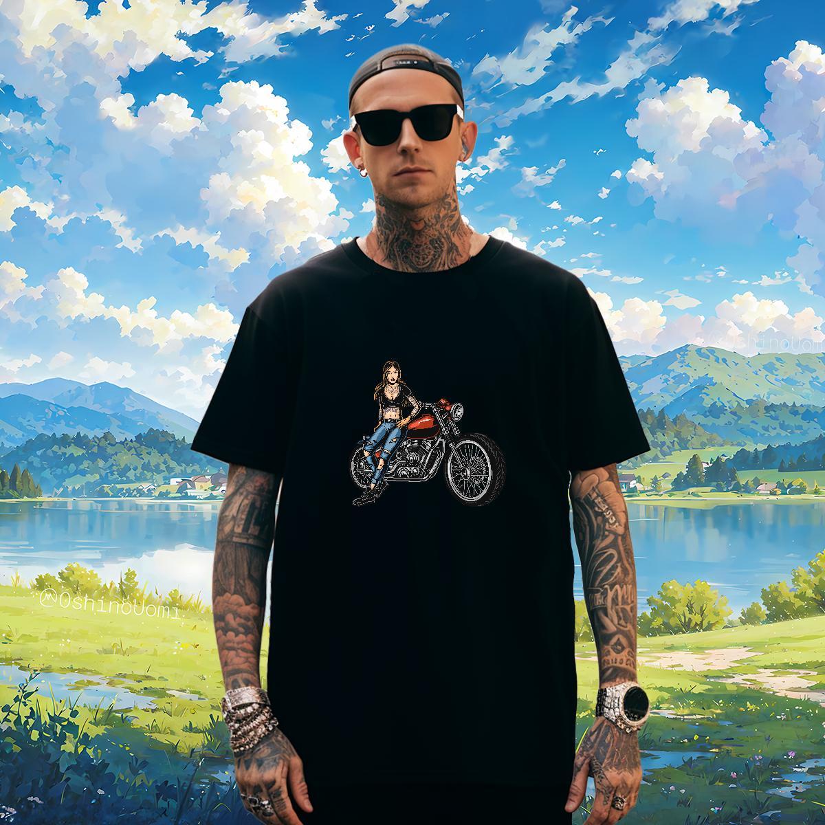 Cool Tshirts Motorcycle 100% Cotton 230g Casual Breathable Short Sleeve T-Shirts Customized Print Fashion Tops Shirt
