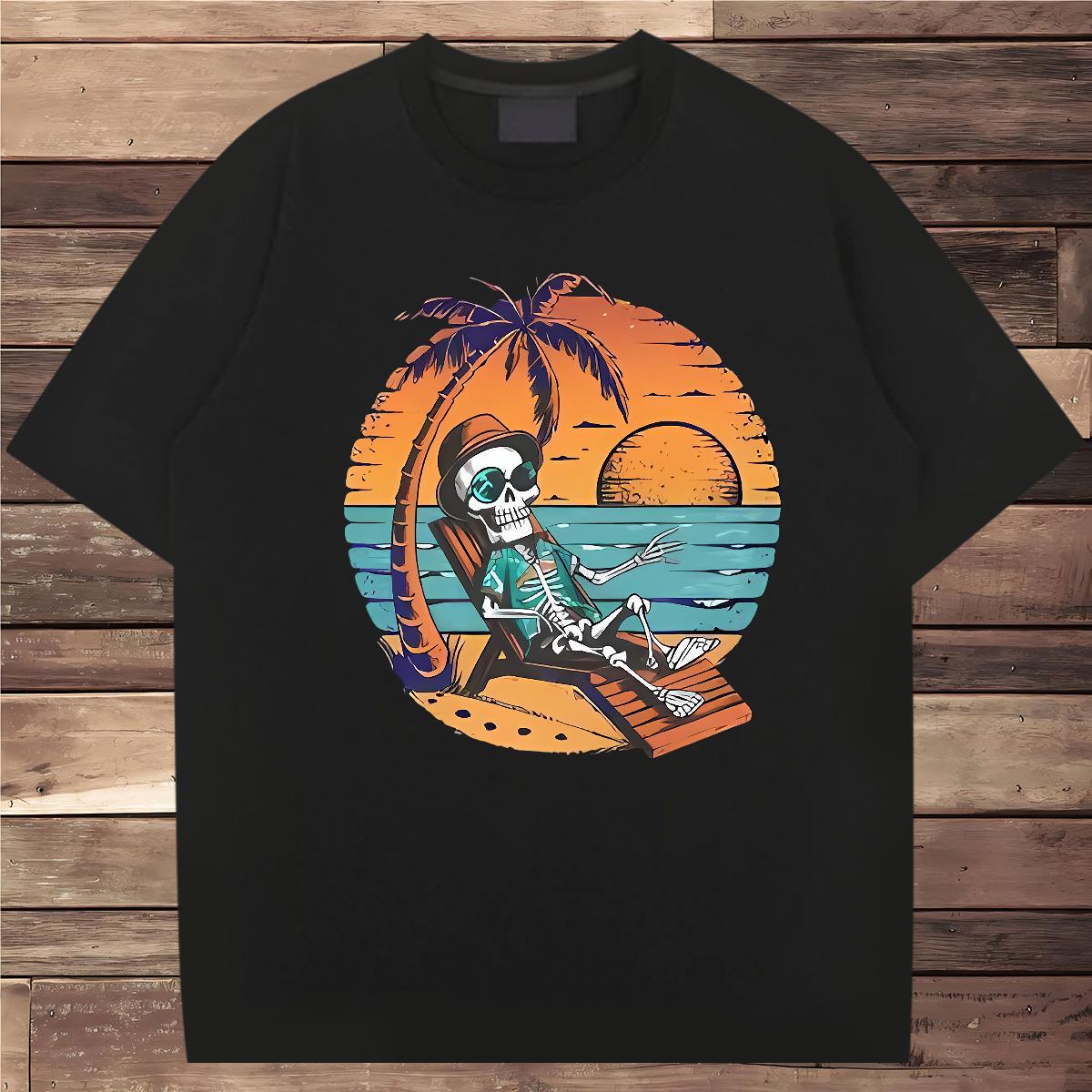 Designer Fashion Man T Shirts beach Tshirts 230g Pure Cotton Beach Brand Cartoon Print Round Neck Short Sleeve Couples T Shirts
