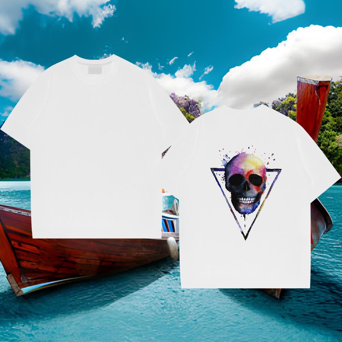 Designer T-Shirts skull Tee Shirt 230g 100% Cotton Casual Beach Free Shipping Customized Breathable Short Sleeve Men Tees