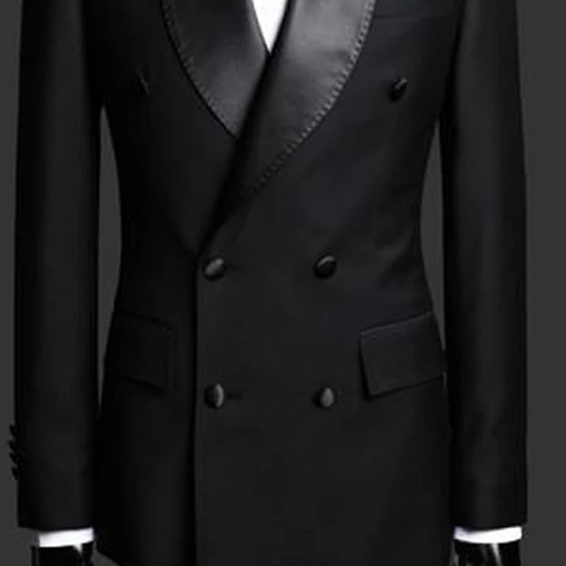 Slim Fit Men Suits with Double Breasted Black Formal Wedding Groom Tuxedos 2 Piece Business Male Fashion Set Jacket with Pants 240812