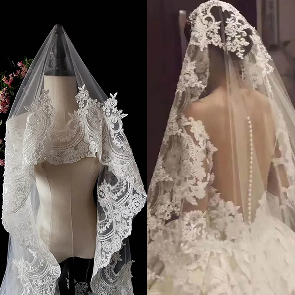 Vintage Wedding Veil One Layer Long Blusher Cathedral Veils Appliques Edge With Comb Custom Made Bridal Accessories Ceremony