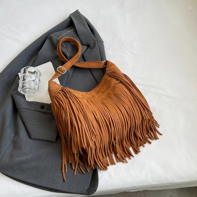 Shoulder Bags Fashion Women Tassels And Fringes Suede Messenger 2024 Ladies Crossbody Purse Handbag Tote Brown Black