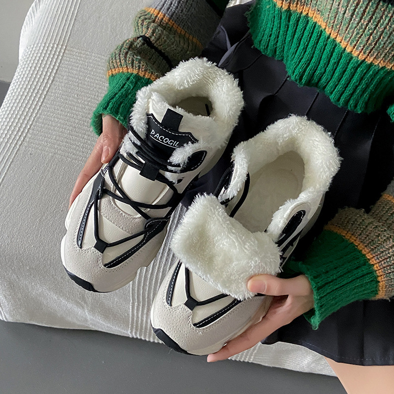 Ddmysports Instagram Korean Version New Plush Dad Shoes For Women Winter Student Sports Running Leisure Thick Soles With Increased Height B Outdoor Sh