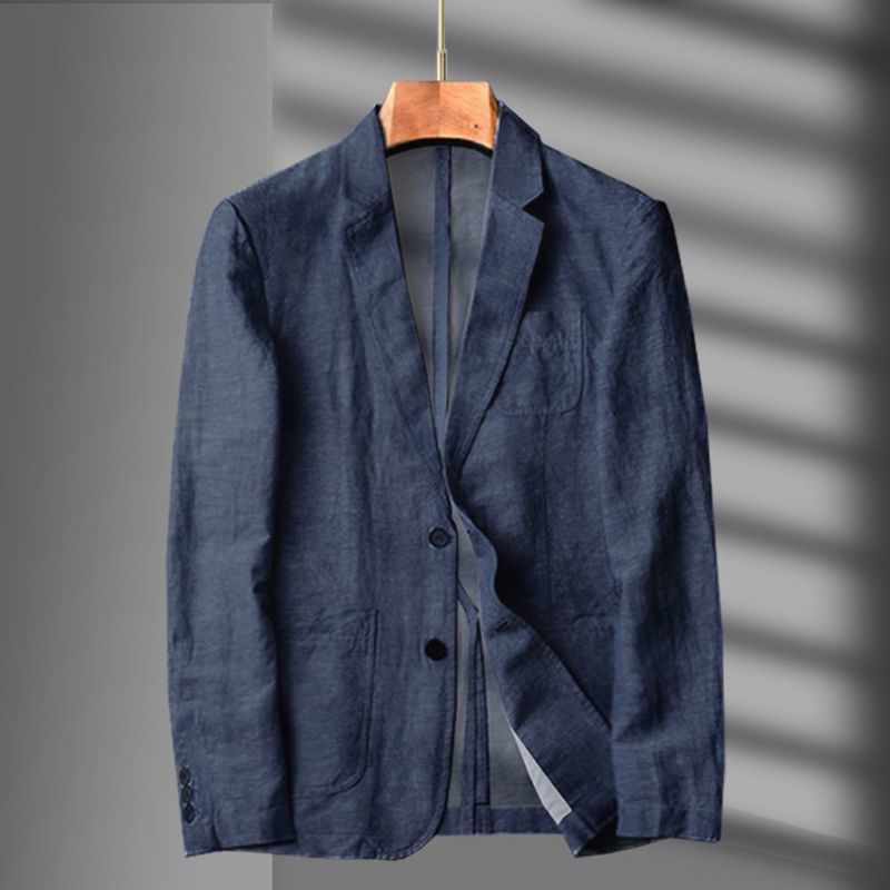 Navy Blue Linen Blazer Men Summer Casual Suit Single Jacket For Black Spring And Autumn Business 240807