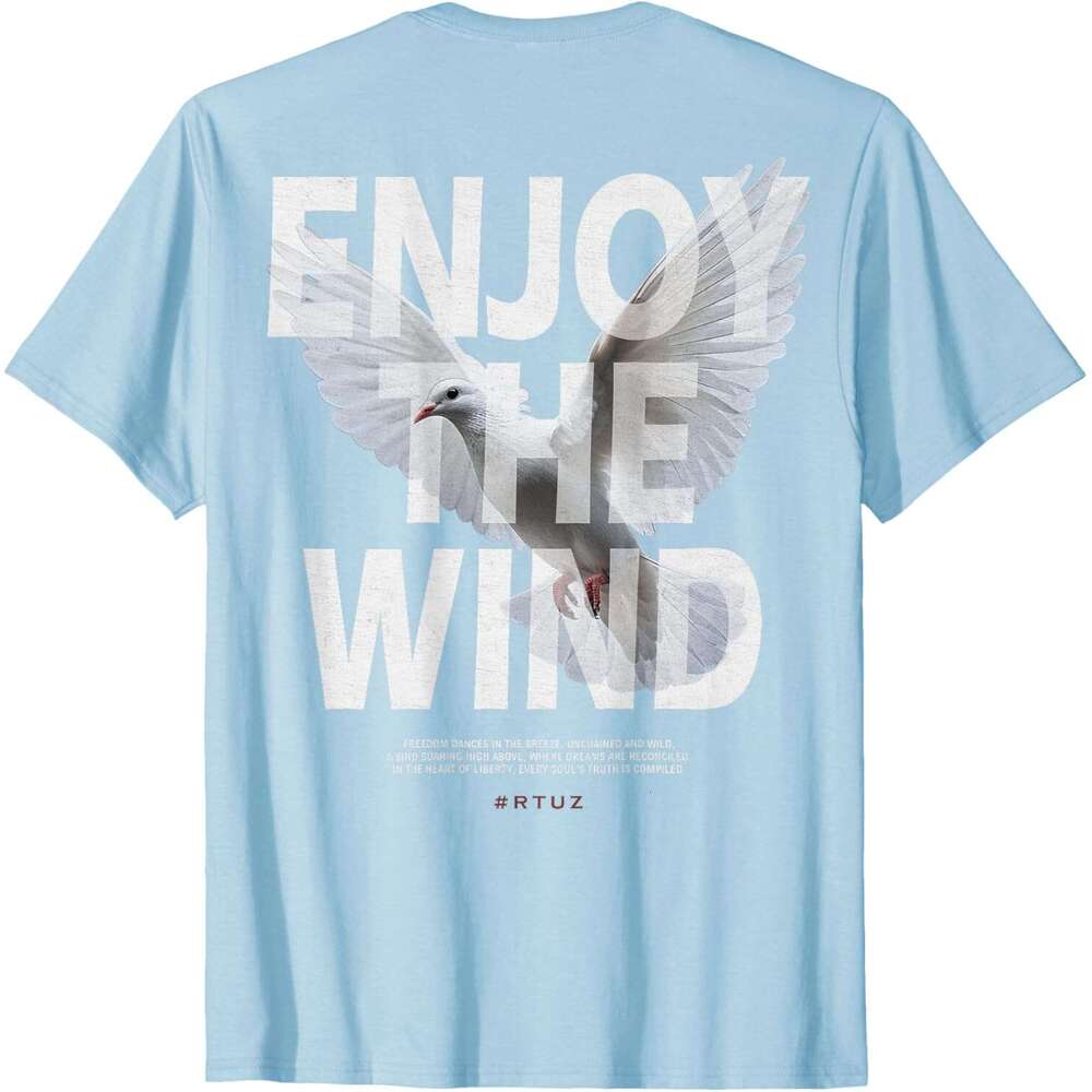 T shirt for Mens Womens Modern Pigeon Enjoy The Wind Back Print Streetwear T-Shirt Shirts Tshirt Graphic Tee Casual Tops Clothes Short sleeve