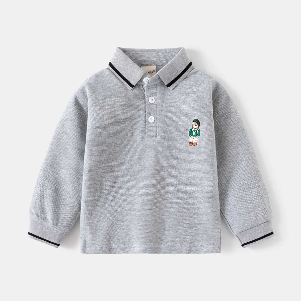 Spring Autumn Boys Long Sleeve Casual Cotton Embroidered T-shirt Kids Slish Outdoor Striped Polo Shirt Top Ages 3-8XJ241225