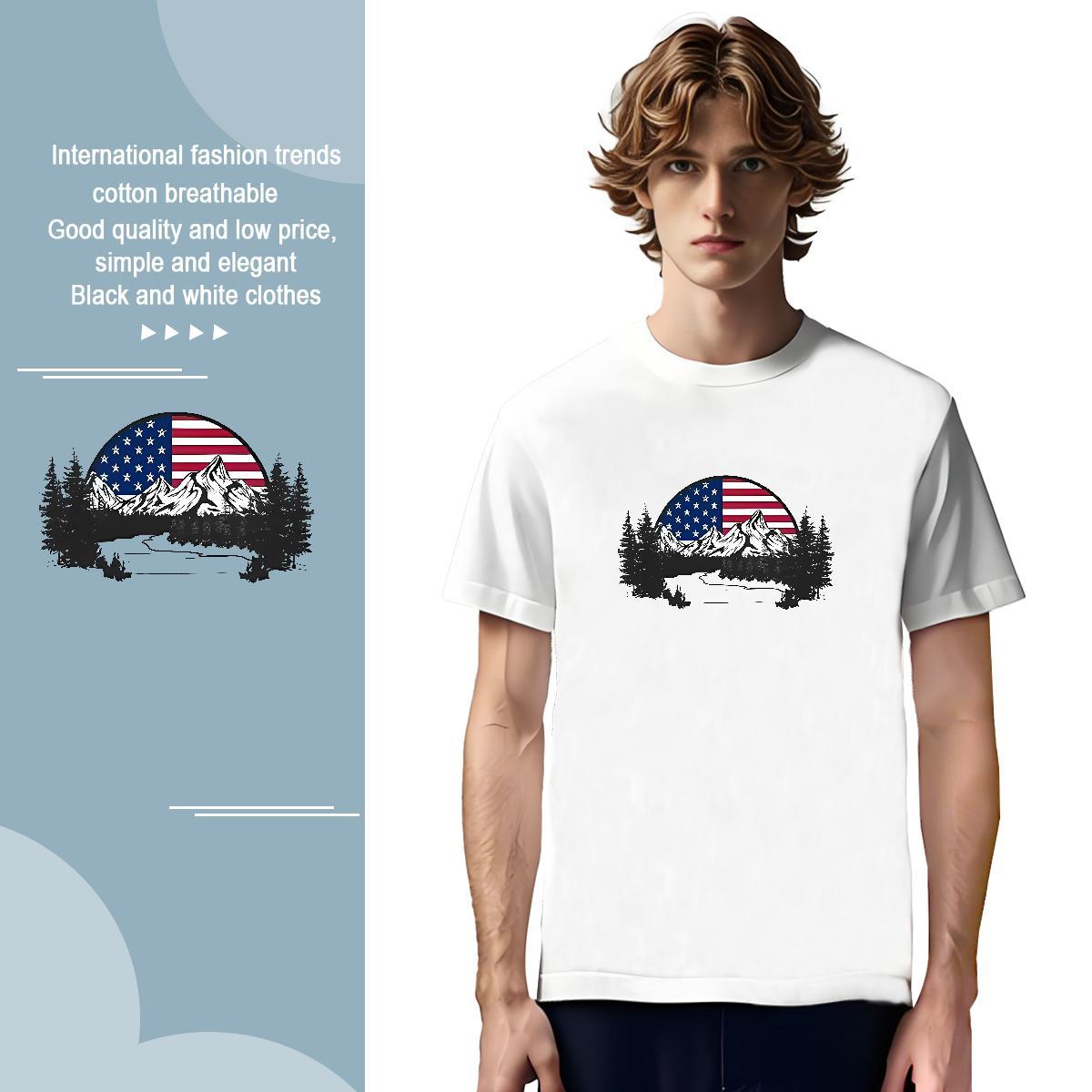 Loose Men Tshirts mountains 230g Pure Cotton Daily Wear Crew Neck Breathable Mens T Shirts Custom Big Size DIY Tops Shirt