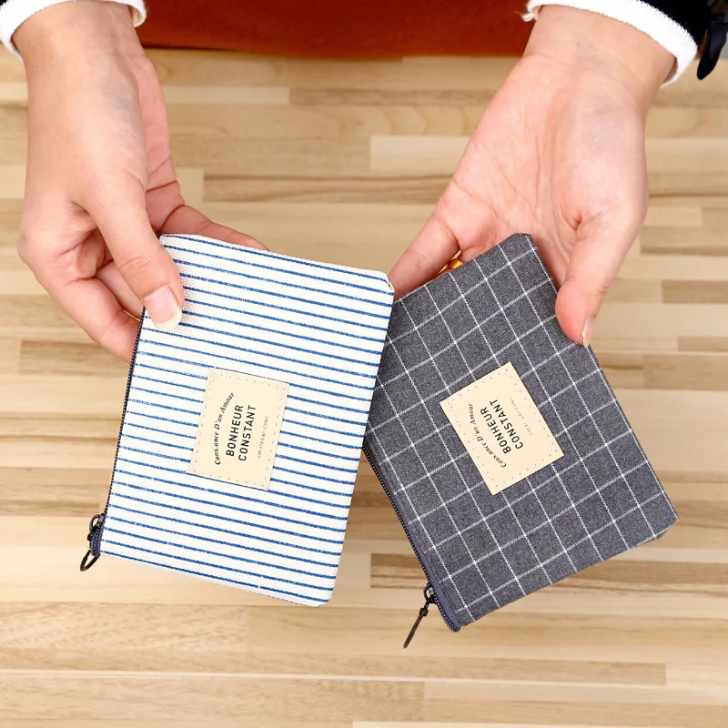 Cute Wallet Women Fabric Key Coin Purse Cartoon Square Mini Pouch Letter Striped Print Zipper Canvas Bags for Girls 240812