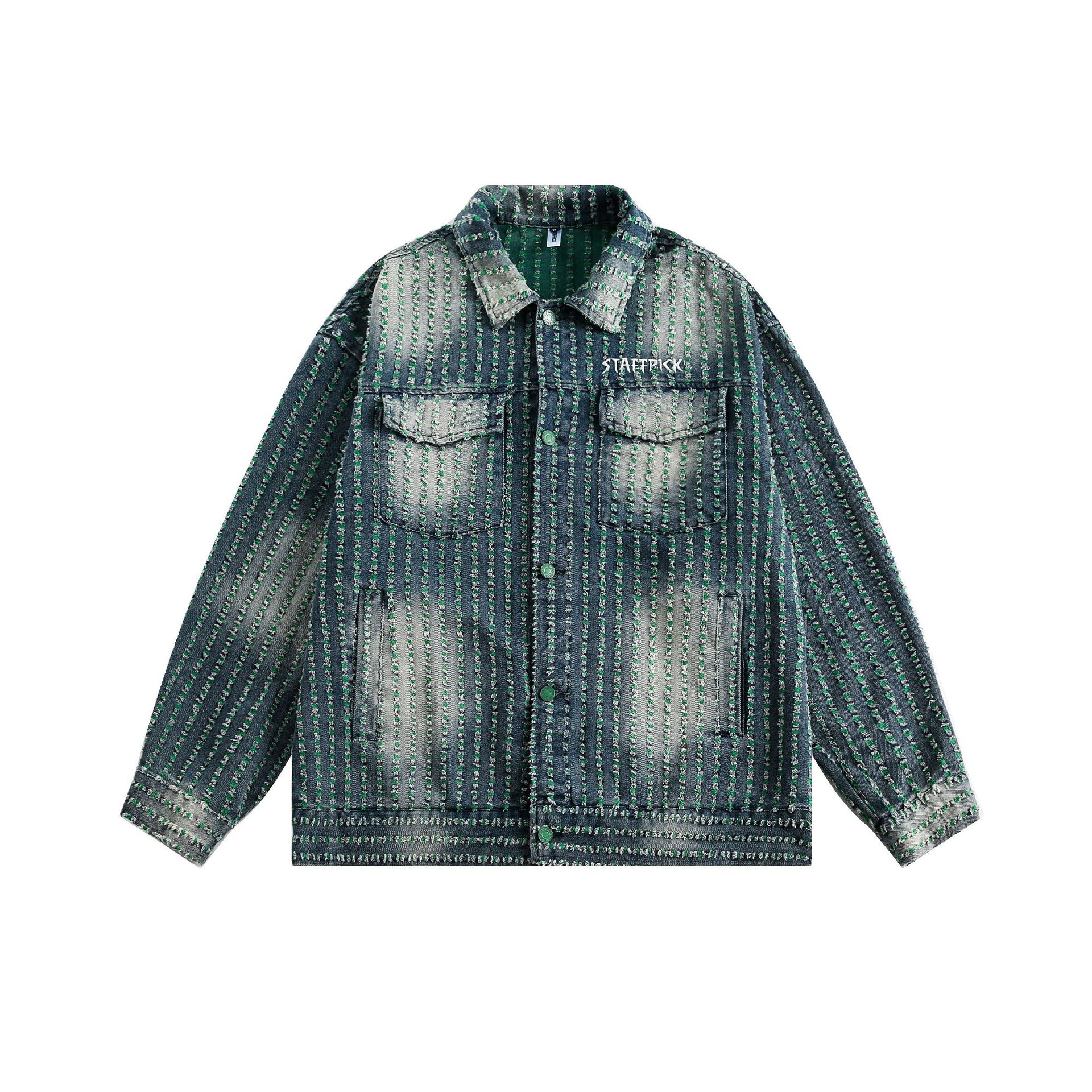 Men Streetwear Denim Jacket Ripped Hole Hip Hop Harajuku Jacket Jeans Autumn Loose Retro Denim Jacket Coat Outwear Cotton