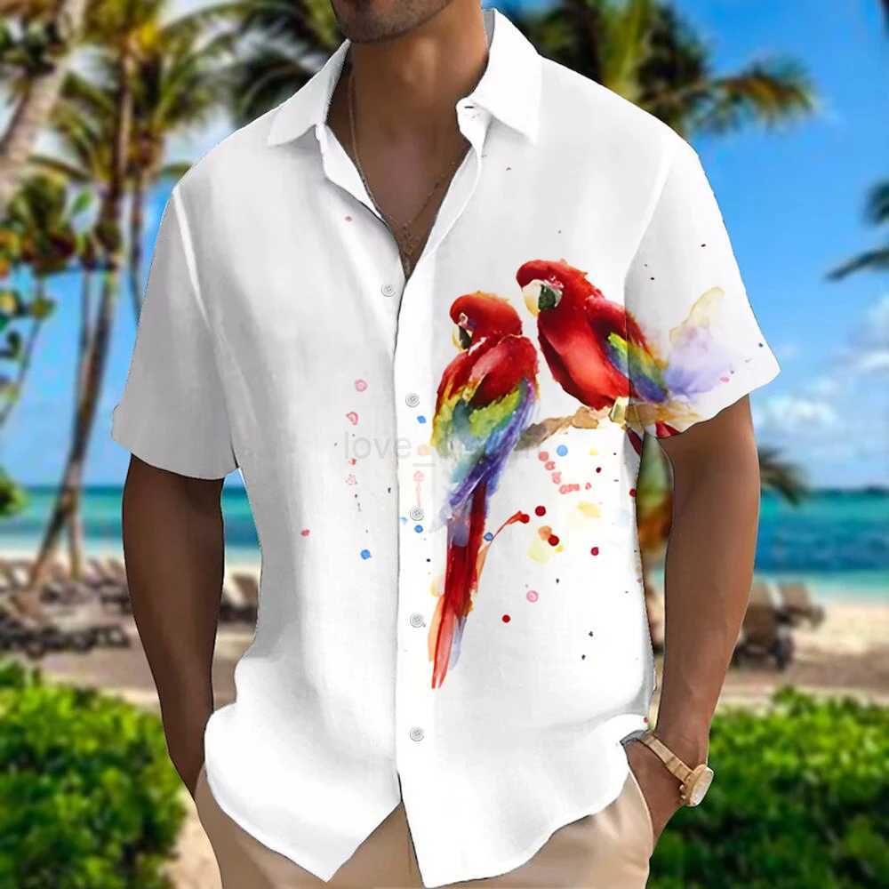 Mens Colorful Fashion Tropical Flower Animal Print Hawaiian Shirt Casual Summer Holiday Shirt Mens Apparel For Daily WearXJ240812