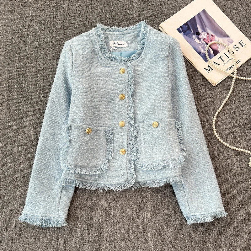 French Style Small Fragrance Tweed Jacket For Women Autumn Winter High-end Elegant Coarse Tweed Short Cardigan Coat 240812